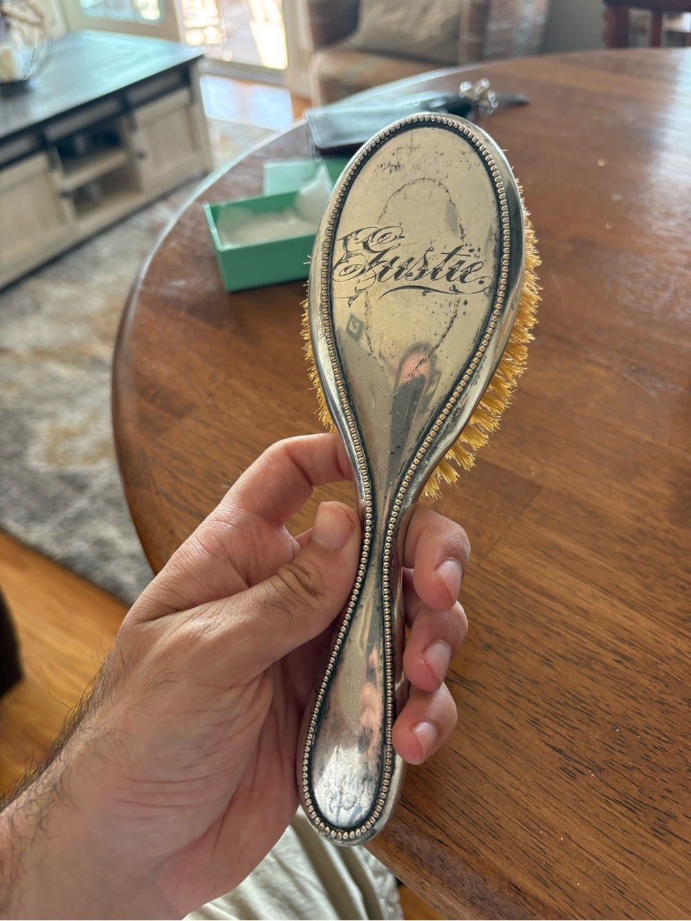 35% silver Hand Brush with Yellow Bristles - Women Makeup vintage